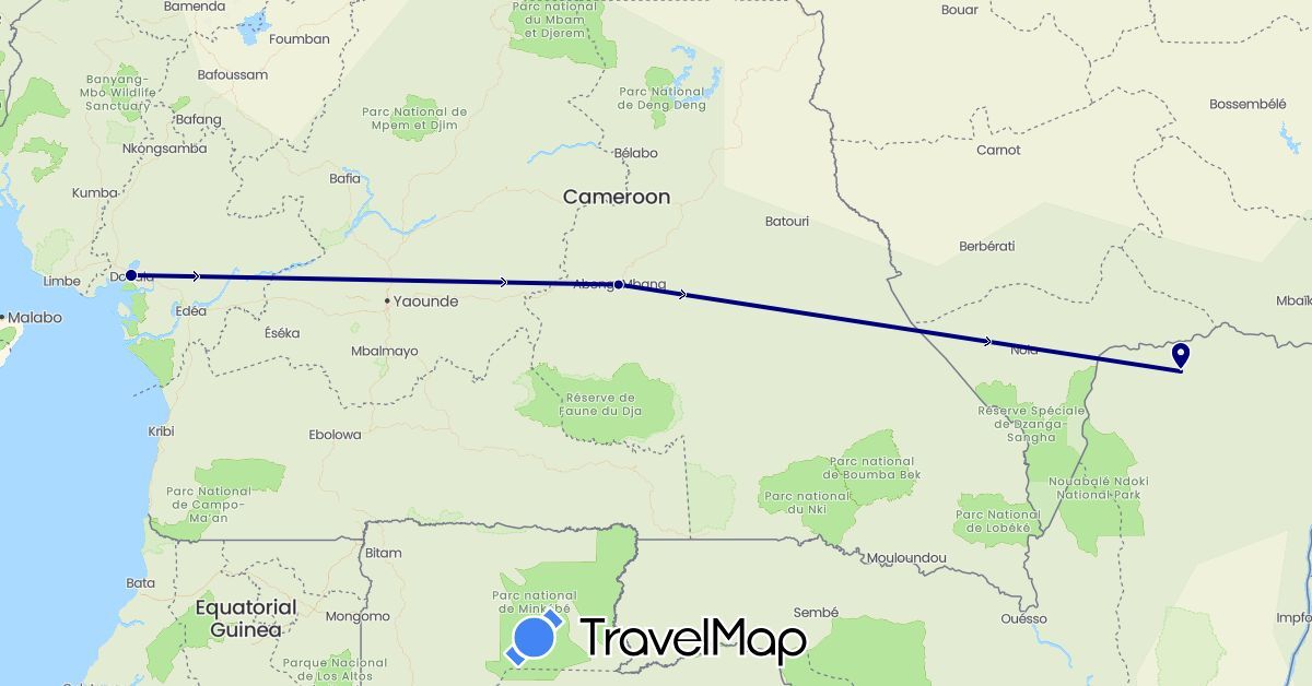 TravelMap itinerary: driving in Republic of the Congo, Cameroon (Africa)